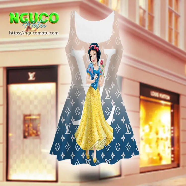 Lv and disney snow white louis vuitton sleeveless midi flared dress gift uninque for women